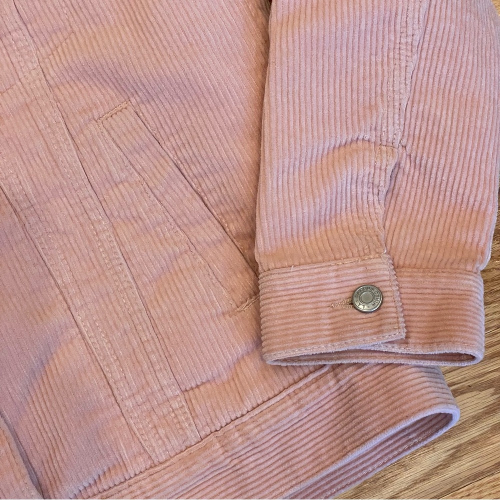 PacSun Pink Corduroy Sherpa Lined Trucker Jacket Faux Fur Oversized XS S - Picture 5 of 8
